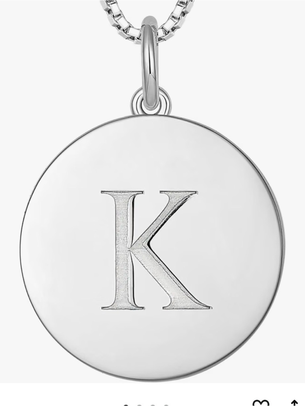 925 sterling silver necklace pendant chain initial K new in box